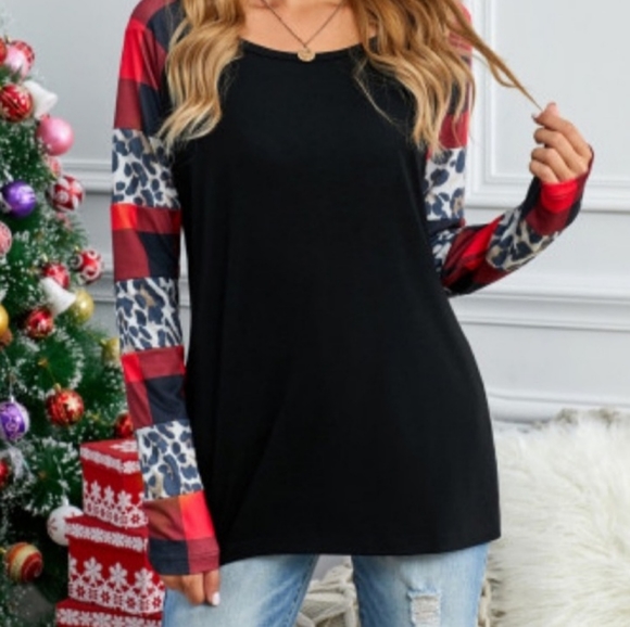 Buffalo Plaid & Leopard Print Top - Picture 3 of 5